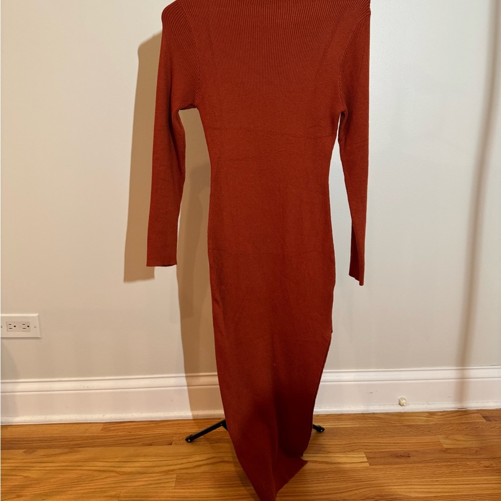 Rust Knit Long Sleeve Bodycon Dress